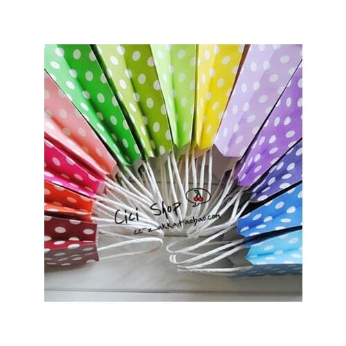 40 pcs/lot Multi-colored polka dot Kraft Paper Gift Bag With Handle / Christmas Party Favor