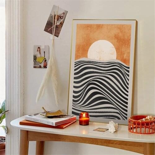 Abstract Sunrise Canvas Paintings Geometric Wall Art Poster Sea Wave Lines Art Print Modern Pictures For Living Room Home Decor