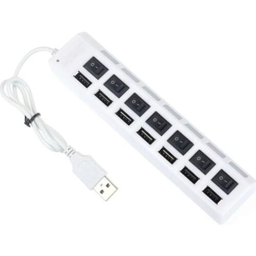 7 Ports USB3.0 Adapter Hub Power on/off Switch with LED Indicator Plug & Play High Speed USB Hub Portable For PC Laptop