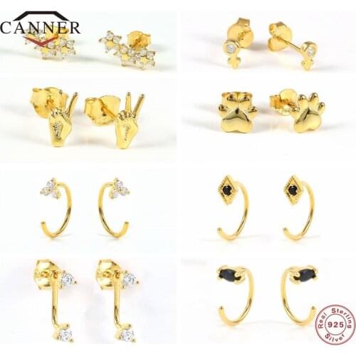 CANNER 100% 925 Sterling Silver Small Zircon Diamond Stud Earrings for Women Piercing Earring Earings Jewelry Jewelry Pendients