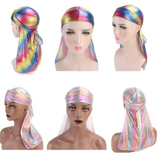 Sparkly Silk Hair Caps Bandana Headwear Wide Men Rag Bonnet Polyester Cap Comfortable Sleeping Hat Hair Styling Tool