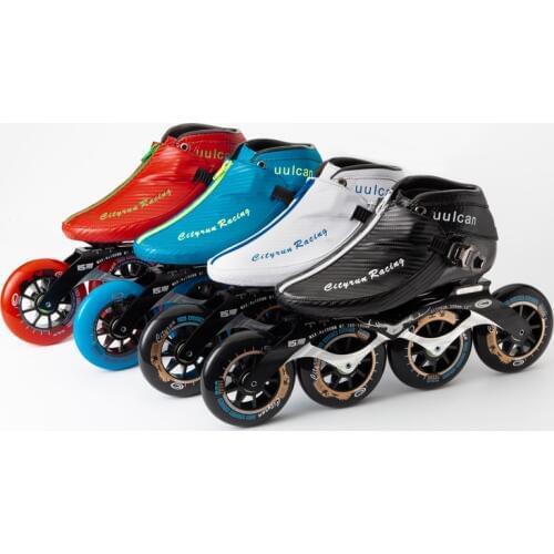 CITYRUN 4 wheel 110mm inline speed skates shoes carbon fiber skating boot blue black Zip 100mm 90mm track race marathon PS pro