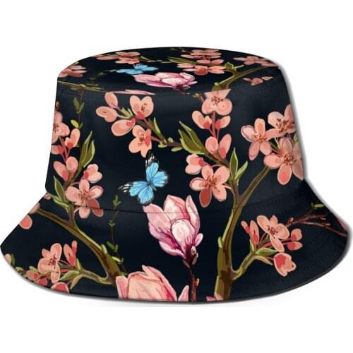CINESSD Bucket Hat Unisex Bob Caps Hip Hop Gorros Japanese Flowers Spring Magnolia Summer Panama Cap Beach Sun Fishing Hat