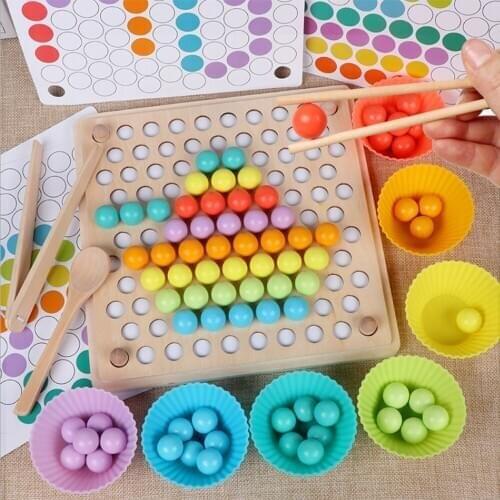 Kids Montessori Wooden Toys Hands Brain Training Clip Beads Board Math Game