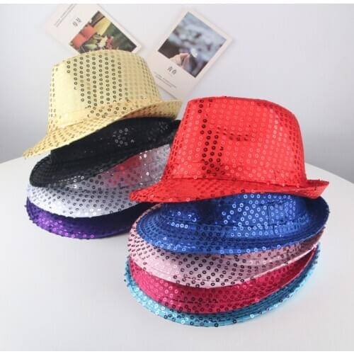 Men&Women&Kids Sequin Party Show Cap Kid BoyGirl Hat Hip Hop Cap Jazz Hat for Stage Show