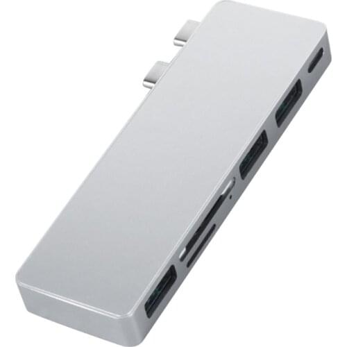 Intelligent Dual Type-c Docking Station Hub Fast Charging 6 in 1 USB3.0 Ports for macbook Pro 2020 13 15,MacBook Air 20