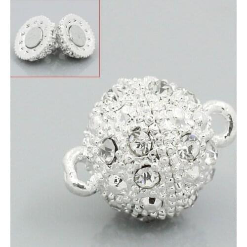 DoreenBeads Retail Magnetic clasps,alloy,silver plated,with clear rhinestone,18x12mm.Sold per pack of 5 sets