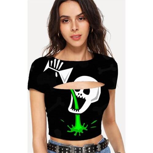 Somepet Skull T shirt Women Party Shirt Print Hip Hop Navel Bare Rock Tshirt Printed Punk T-shirts 3d Short Sleeve Sexy Printed
