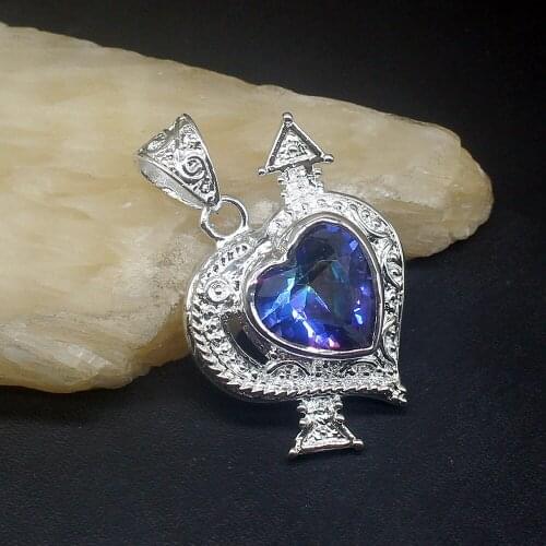 Gemstonefactory Jewelry Big Promotion 925 Silver Heart Shape Mystical Topaz Women Ladies Mom Gifts Necklace Pendant 20213881