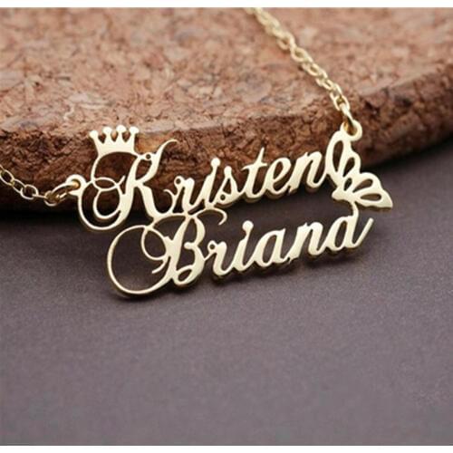 Custom Crown Double Name Personalized Necklace Gold Color Butterfly Pendant Necklace Stainless Steel Jewelry Gifts For Women