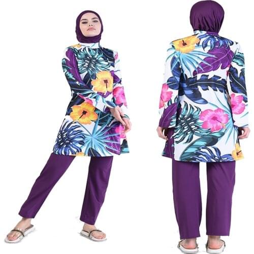 Muslim Swimwear Islamic Women Burkinis Wear Bath Fully Covered Hijab Swimwear Blue/Green Leaves Made in Turkey