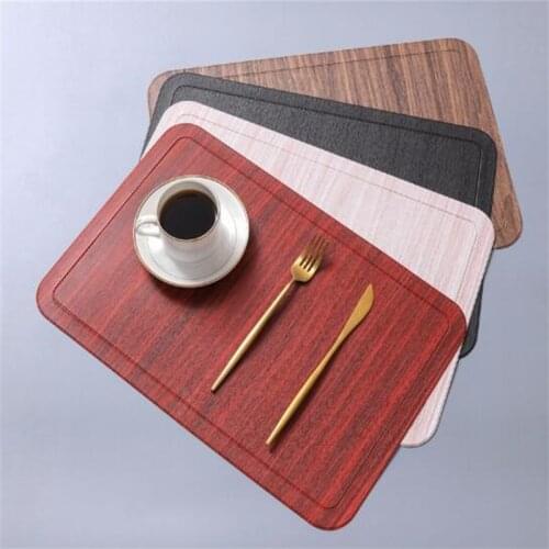 PU Leather Pad For Dining Table Mat Imitation Wood Grain Placemat Heat Insulation Non Slip Modern Placemats Bowl Coaster