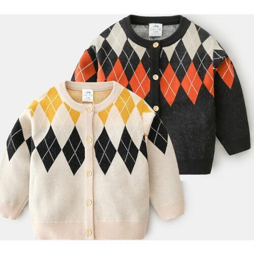 Baby Boys Cardigan Fashion Geometric Knitted Sweaters Toddler Boy Clothing Autumn High Quality Jacket for Boy Casual Sweater