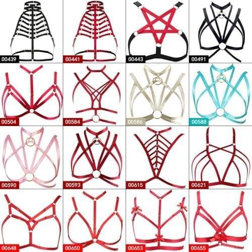 Red Body Harness Bras for Women Soft Strappy Tops Hollow Out Bra Plus Size Punk Goth Dance Rave Elastic Adjust Sexy Lingerie