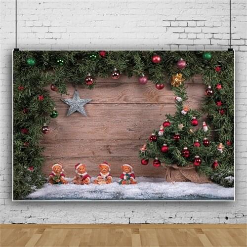 Laeacco Wooden Boards Christmas Pine Leaves Background Child Baby Toys Photography Backdrop Poster Photocall Banner Photo Studio