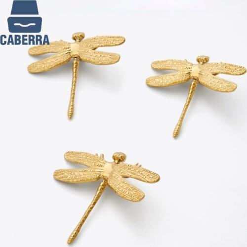 Dragonfly Shape Brass Knobs Cupboard Pulls Drawer Knobs Kitchen Cabinet Handles Furniture Handle Hardware Gold Knobs and Pulls
