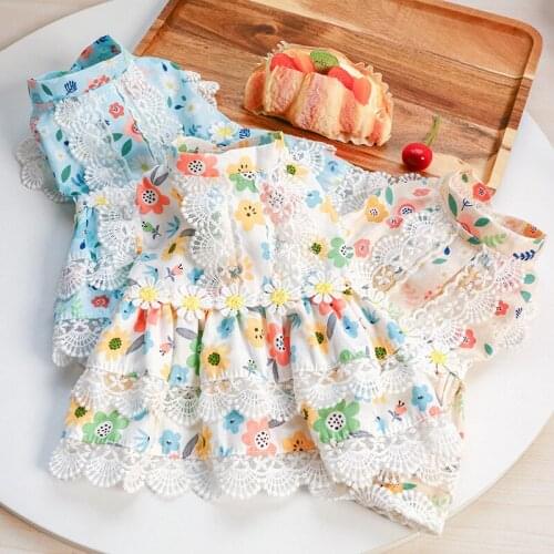 Summer Pet Dress For Small Dogs Cat Floral Skirt Princess Lace Flower Dress Cute Kitten Teddy Schnauzer Clothes Pet Supplies