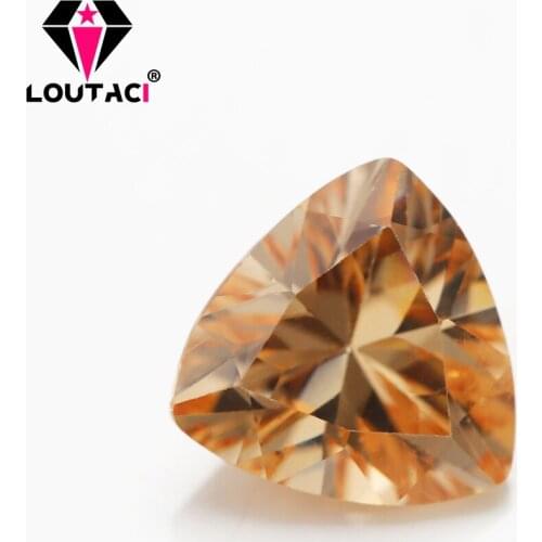 LOUTACI Cheap High Quality Jewelry Gemstone Champagne Color Trillion Shape Cubic Zirconia For Sale Small Size 3x3-6x6mm