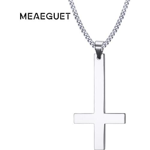 Meaeguet Stainless Steel Upside Down Cross Inverted Cross of St Peter Pendant Necklace Lucifer Satan Satanism Gothic jewelry