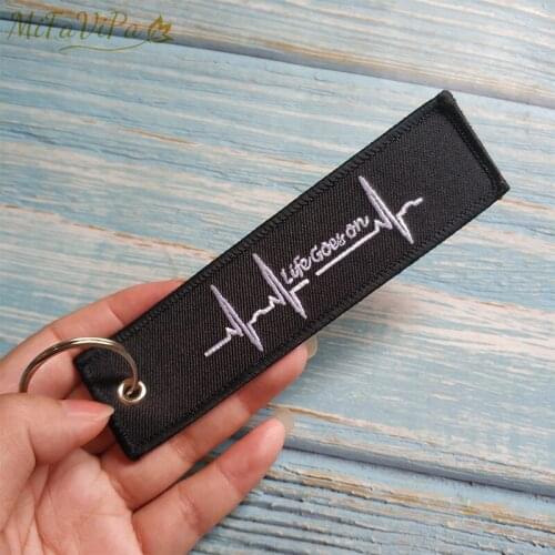MiFaViPa 10 PCs Fashion Trinkets Embroidery Heartbeat Keychain Porte Gift Motorcycle Car Key Accessories Life Goes On Keychains