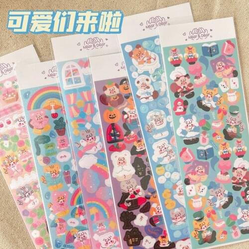 Korean Ins Cute Cartoon Holographic Laser Sticker DIY Scrapbook Idol Crad Childrens Gift Kawaii Stationery Decorative Sticker