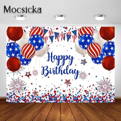 Mocsicka 4th of July Birthday Backdrop Red White Blue American Flag Patriotic Independence Day Photoshoot Photocall Background