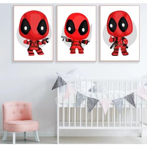Cartoon Deadpool Marvel Canvas Painting Superhero Nursery Wall Art Posters and Prints Baby Kid Bedroom Playroom Home Decoration