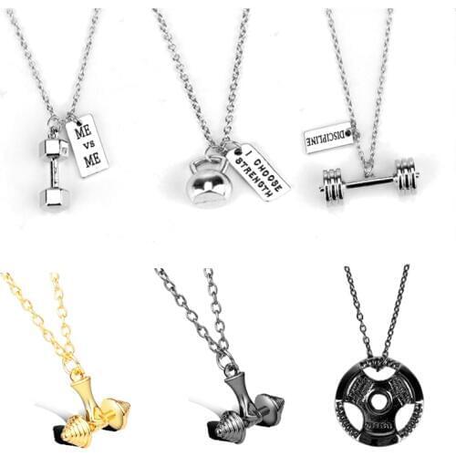 Men Women Sport Jewelry Necklace Fitness Gym dumbbell Charm Pendants Necklaces Bodybuilding Barbell Dumbbell Necklace