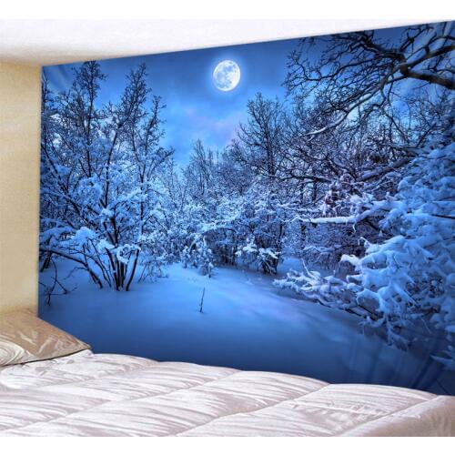 Snowy Night Under The Moon Decor Psychedelic Tapestry Wall Hanging Indian Mandala Tapestry Hippie Tapestry Boho Wall Cloth