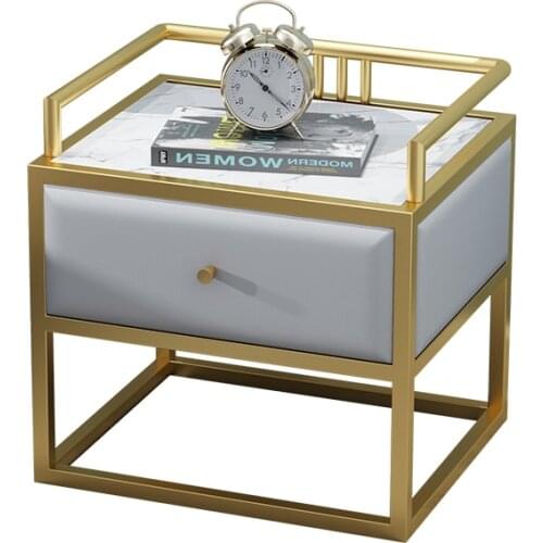 Nordic Modern Bedroom Drawer Cabinet Leather Storage Cabinet Marble Iron Bedside Low Table Прикроватная тумба
