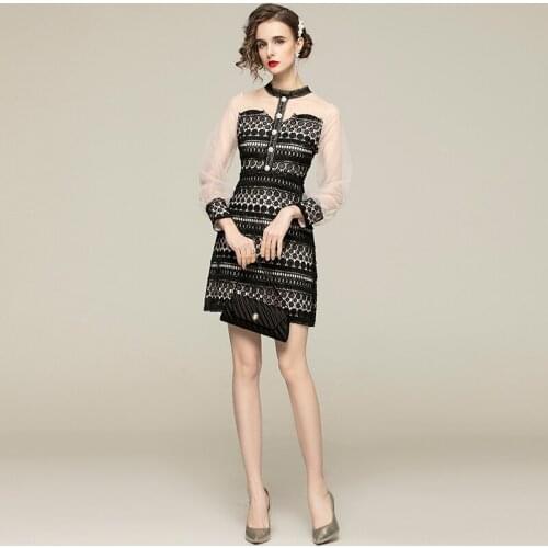 2021 New Women Dresses Sexy Sheath Gauze Knee-Length O-Neck Women Dresses Office Lady Party Elegant Patchwork Women Summer Dress