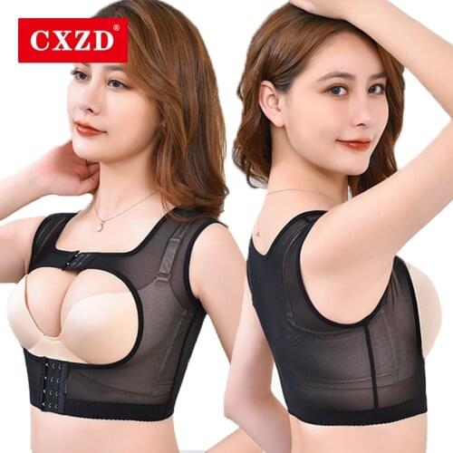 CXZD 2021 New Women Push Up Bra Posture Corrector Bralette Front Closure Female Mesh Breathable Underwear Cross Back Tops