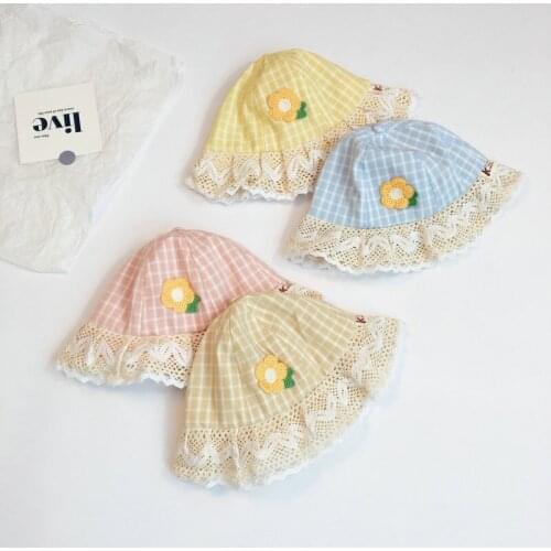 Baby Girls Bucket Hat Sweet Garden Lace Sun Hats Summer Flowers Plaid Soft Cotton Caps 48cm шапки для девушек