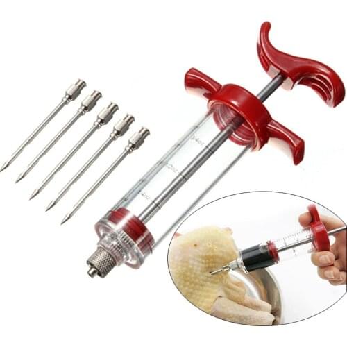 Food Grade PP Stainless Steel Needles Spice Syringe Set BBQ Meat Flavor Injector Kithen Sauce Marinade Syringe Accessory
