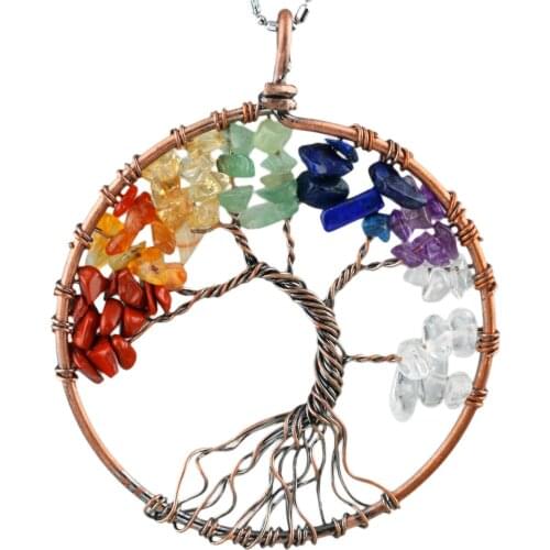 7 Chakra Gravel Tree Of Life Pendulum Pendant Natural Crystal Charms For Women Jewelry Making Necklace Accessories