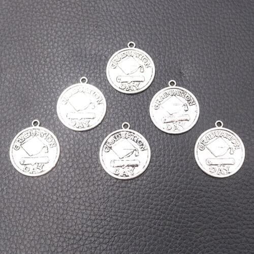 8pcs/lot Silver Plated Graduation Season Tag Charm Metal Pendants Necklaces Bracelets DIY Charms for Jewelry Making Accessories