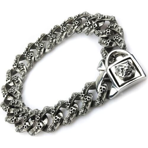 Large Dog Collar Leash Bully Dog Pet Chain 32mm Skull Design Stainless Steel Gold Metal Pitbull Bulldog Collar Lead Bully Collar