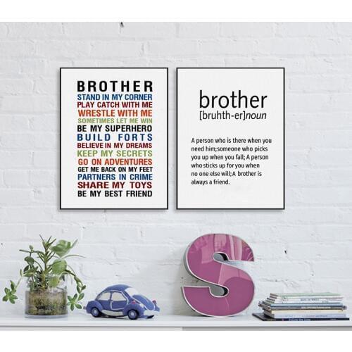 Brother Quote Prints Wall Art Canvas Poster , Big Brother Gift Canvas Painting Boys Room Decoration