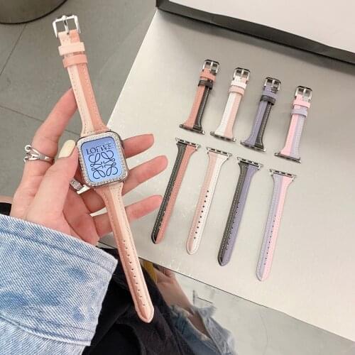 Leather Bracelet Strap for Apple Watch Band 6 SE54 44mm 40mm IWatch Straps 38mm 42mm Series32 Women Fashion Two-color Thin Wrist