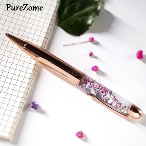 Luxury 1.0mm Metal Bling Sequin Ballpoint Pen Signature Writing Pens Black Ink School Office Stationery Gift