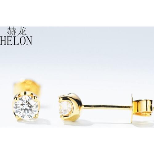 HELON 0.4ct Carat Round Moissanite Solid 14K Yellow / White / Rose Gold Test Positive Moissanite Diamond Stud Earrings For Women