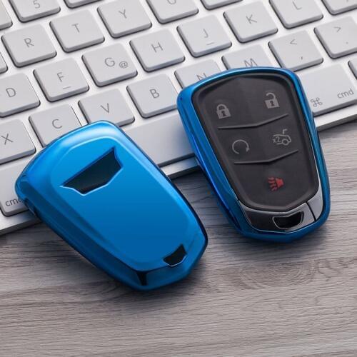 Blue Smart TPU Key Cover Fob Case for Cadillac ATS CTS CT6 XTS Escalade