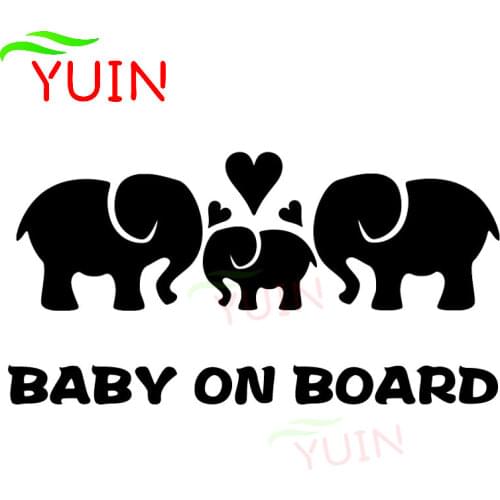 Elephant Family BABY ON BOARD Car Sticker Rear Windshield Decoration PVC Waterproof Sunscreen Decal Black/White/Red/Laser/Silver