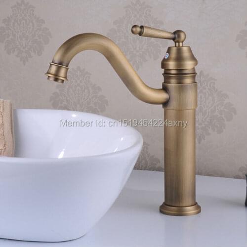 GIZERO 11" Height Basin Mixer Bathroom hot&cold Swivel Faucet Antique Bronze Deck Mounted Vessel Sink Vanity Tap GI14