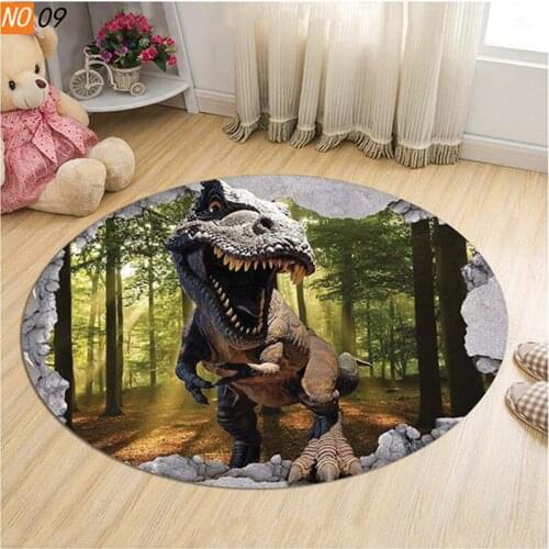 Modern home decoration dinosaur round carpet fashion cartoon picture printing round area living room bedroom floor mats non-slip