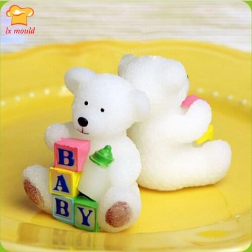 Childrens party supplies creative birthday candles Lego bear candle mold letters soap candles silicone mold