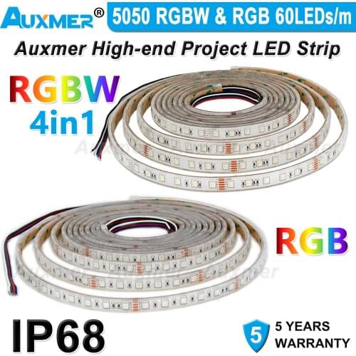 5050 LED Strip RGB/RGBW 4in1 60LEDs/m IP68 300LEDs/Reel,5meter/Reel DC12V/24V Silicone Outdoor Waterproof CRI90,for bath Garden