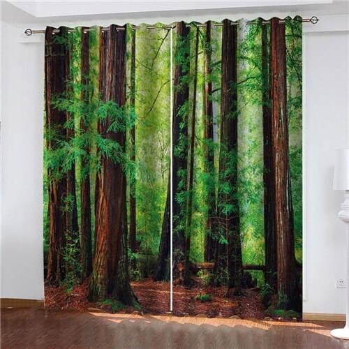 3D Printing Woods Green Eye Protection Pattern Printing Bedroom Living Room Blackout Curtain Set Bedroom with Hook Accessories