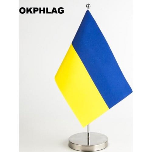 Ukraine table Flag with silver Staninless Stand T style Y style Single style14*21CM desk flag Can be Your Logo KS-0186