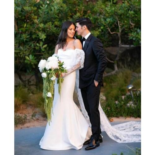 Vintage Long Sleeeve Mermaid Lace Wedding Dresses Ivory Corset Back Vestidos de novia Abendkleider Bridal Gowns for Women